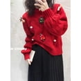 thumbnail image 2 of Sweet Girl-suéter rojo de Navidad para mujer, jersey de manga larga, holgado, informal, decoración de vacaciones, cuello redondo, tejido punto torcido, novedad, 2 of 4