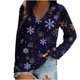 thumbnail image 1 of Camiseta de manga larga raglán con estampado navideño informal con cuello en V para mujer Pompotops FGAJ16165, 1 of 5