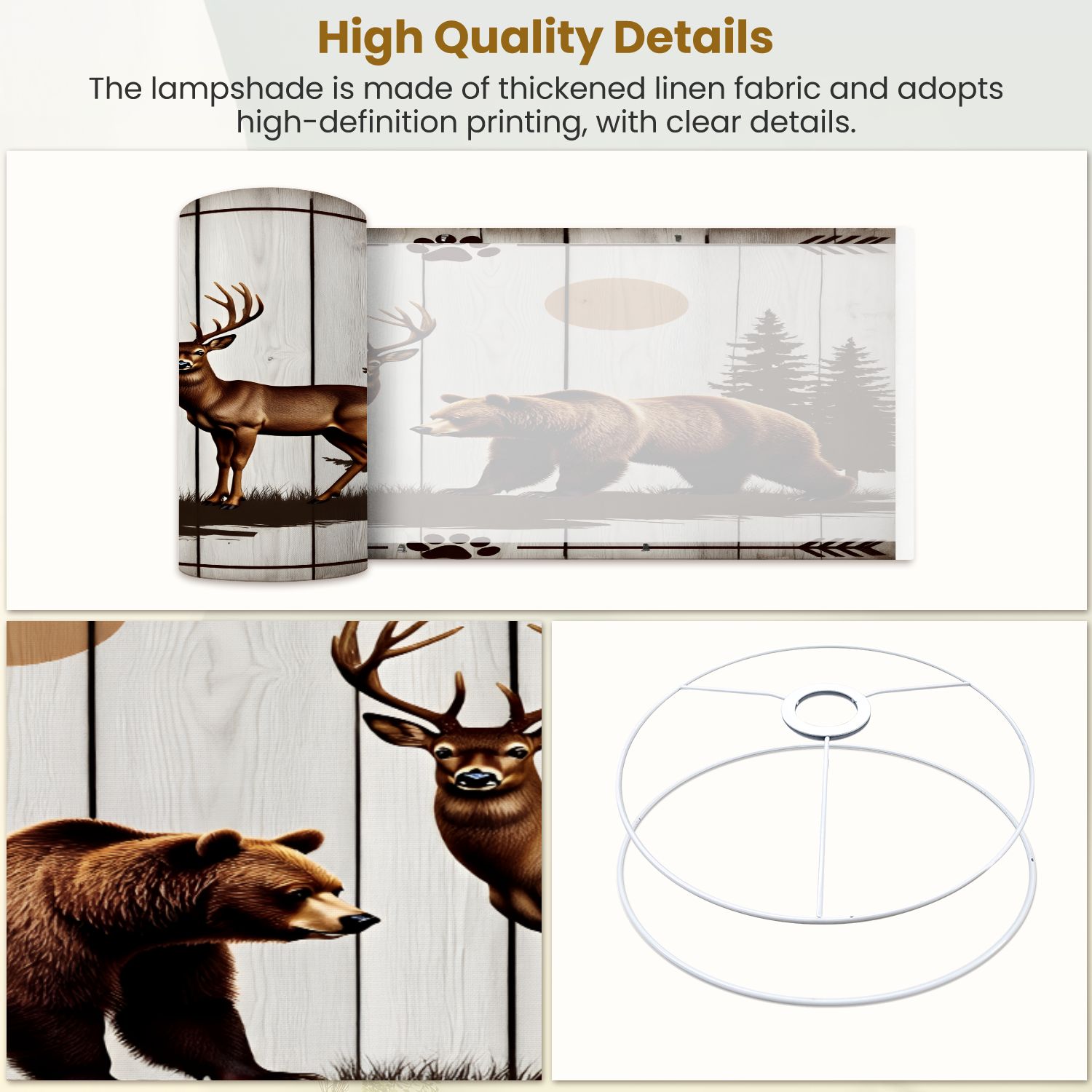 Lampshades 2 Pack Farmhouse Bear Deer Wooden Bathroom Decor Brown Grizzly Bear Majestic 13"x13"x10" Light Shade for Table Lamps Floor Lamps Drum Lamp Shades Lampshade Replacement Easy Assembly