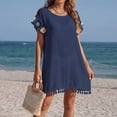 thumbnail image 4 of PBFRDSJ Womens Swimsuit Cover Up Boho Tassel Hem Sheer Mesh Beach Sundress Loose Fit Summer Tunic for Vacation, 4 of 7