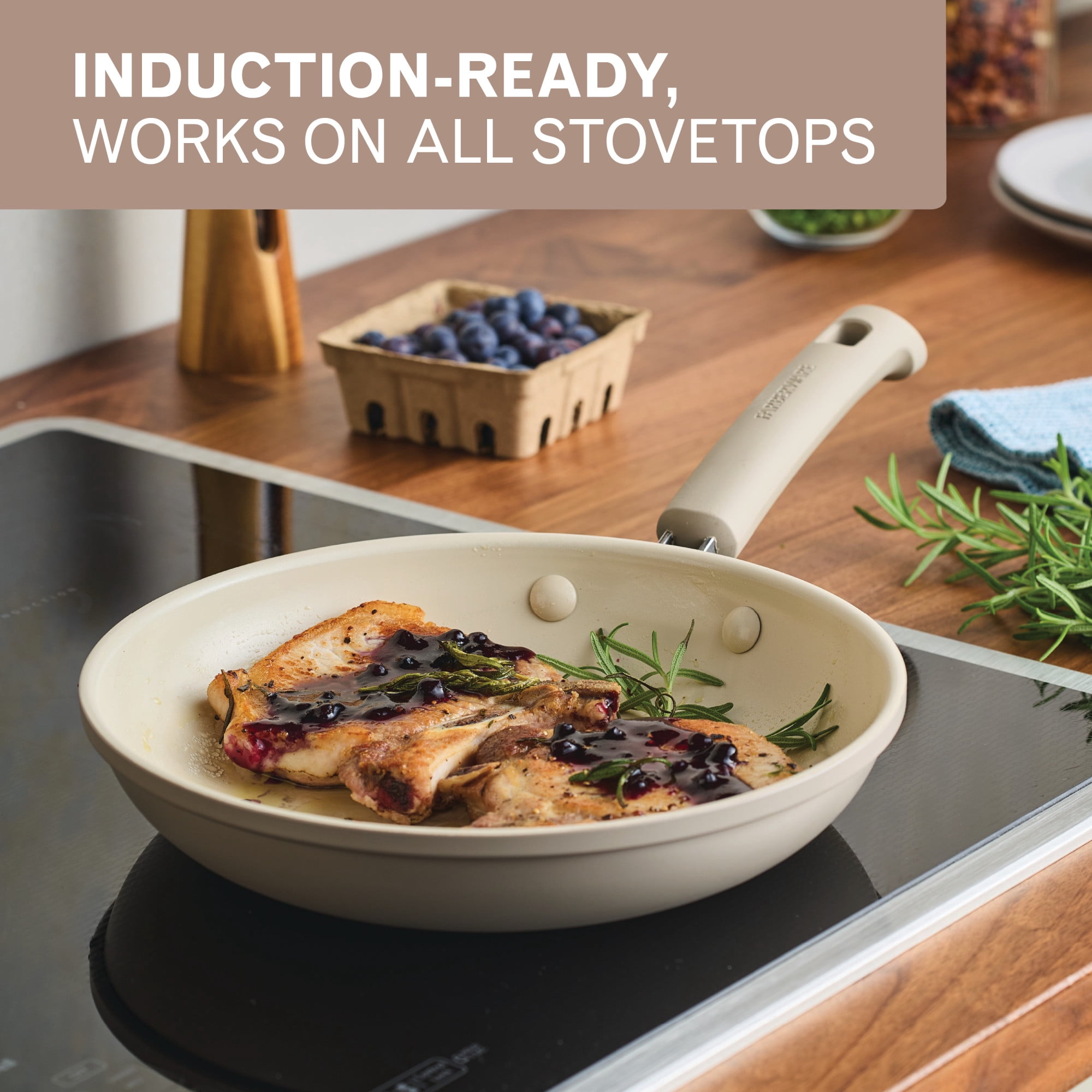 Farberware TrueCook Ceramic Plus Induction Frying Pan Set, 10 and 12.25-Inch, Taupe
