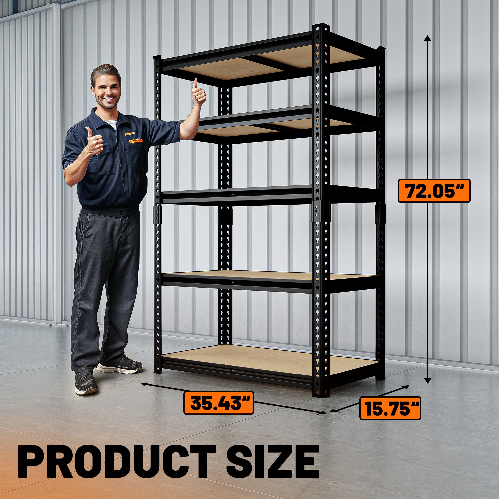 HOKEEPER Heavy Duty Storage Shelves 5-Tier Adjustable Garage Shelves for Storage 2600LBS, 35.43"W x 15.74"D x 72.05"H Commercial Industrial Shelving Units for Garage Pantry Kitchen Black