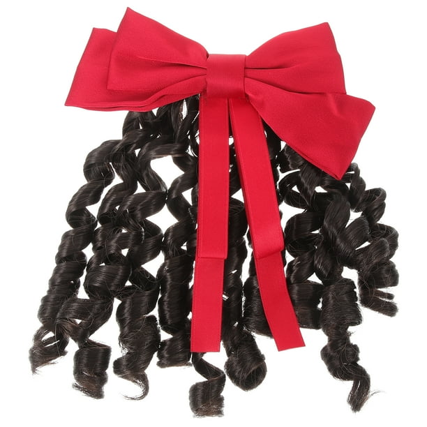 BRIGHTFUFU Peluca ondulada y rizada larga con lazo para mujer, accesorio para el cabello para fiesta de baile, Cosplay, graduación