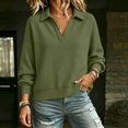 thumbnail image 7 of ClodeEU Women's Collared V Neck Long Sleeve Cropped Sweatshirt,Casual Loose Pullover Top Army Green,Women's Plus L, 7 of 7