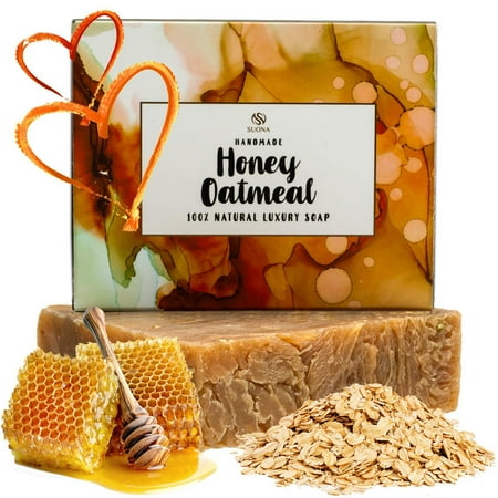 Oatmeal Honey Goat Milk Soap - Organic Exfoliating Skincare Bar for Face & Body. Also Dry Skin. 100% Natural Ingredients. Coconut & Olive Oil + Shea Butter. Unique Gift Idea for Wo