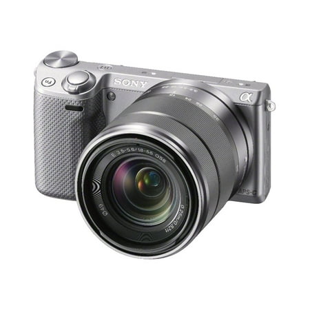 Sony alpha NEX-5R 16.1 Megapixel Mirrorless Camera with Lens, 18 mm, 55 mm, Silver