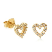 18K Yellow Gold Plated Sterling Silver CZ Open Heart Stud Earrings