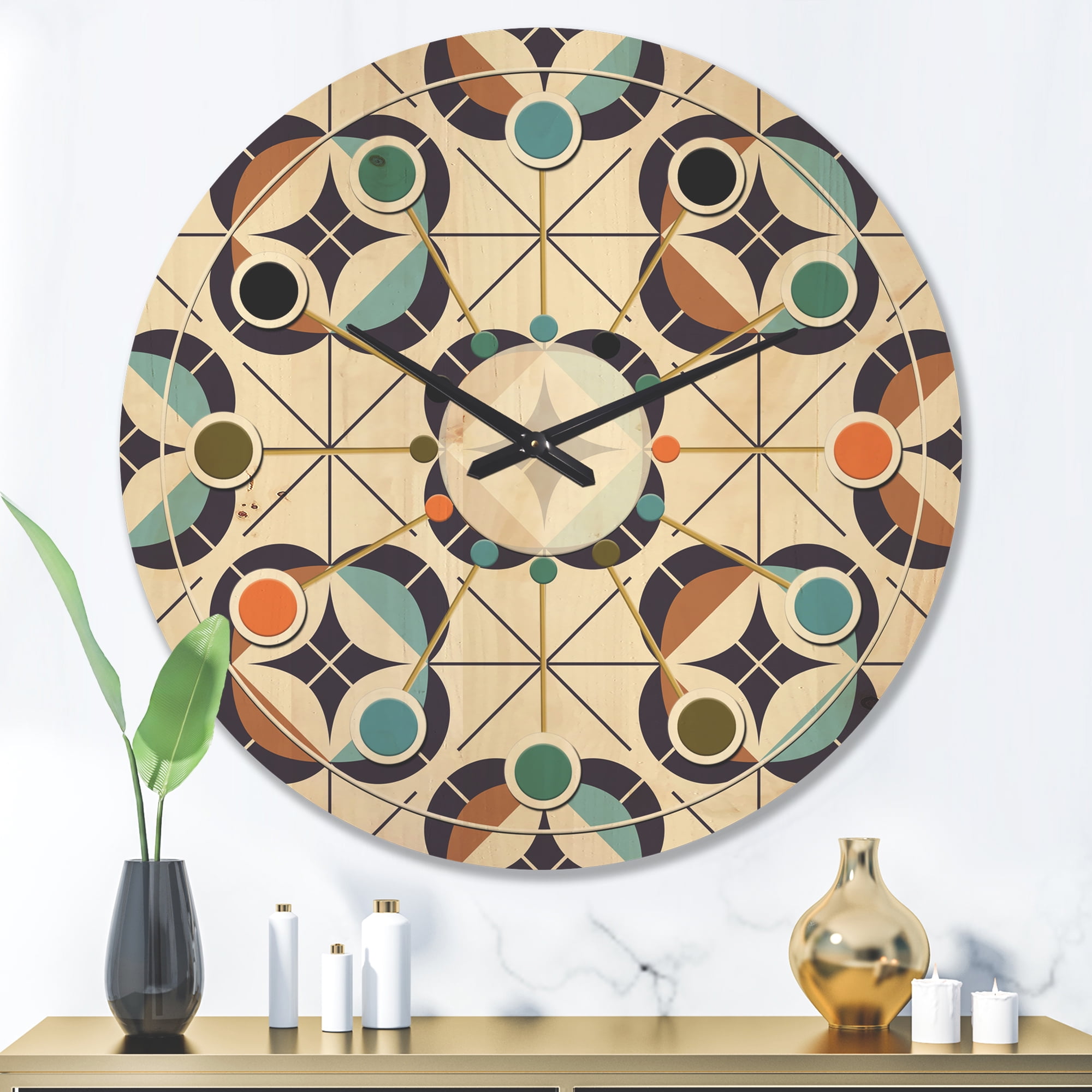 Designart 'Retro Geometric Design IV' Mid-Century Modern Wood Wall Clock