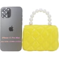 thumbnail image 2 of MINKUROW Mini Jelly Purse Flap Handbag with Pearls Top Handle Faux Quilted Crossbody Bag(Yellow), 2 of 6