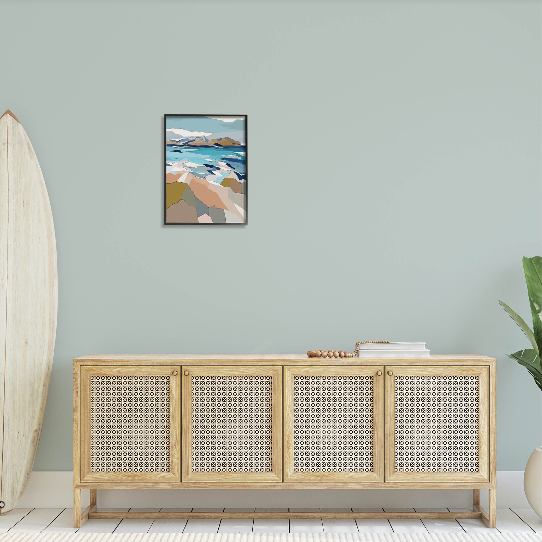 Stupell Industries Rocky Ocean Shore Beach Landscape Graphic Art Black Framed Art Print Wall Art, Design by Nikita Jariwala