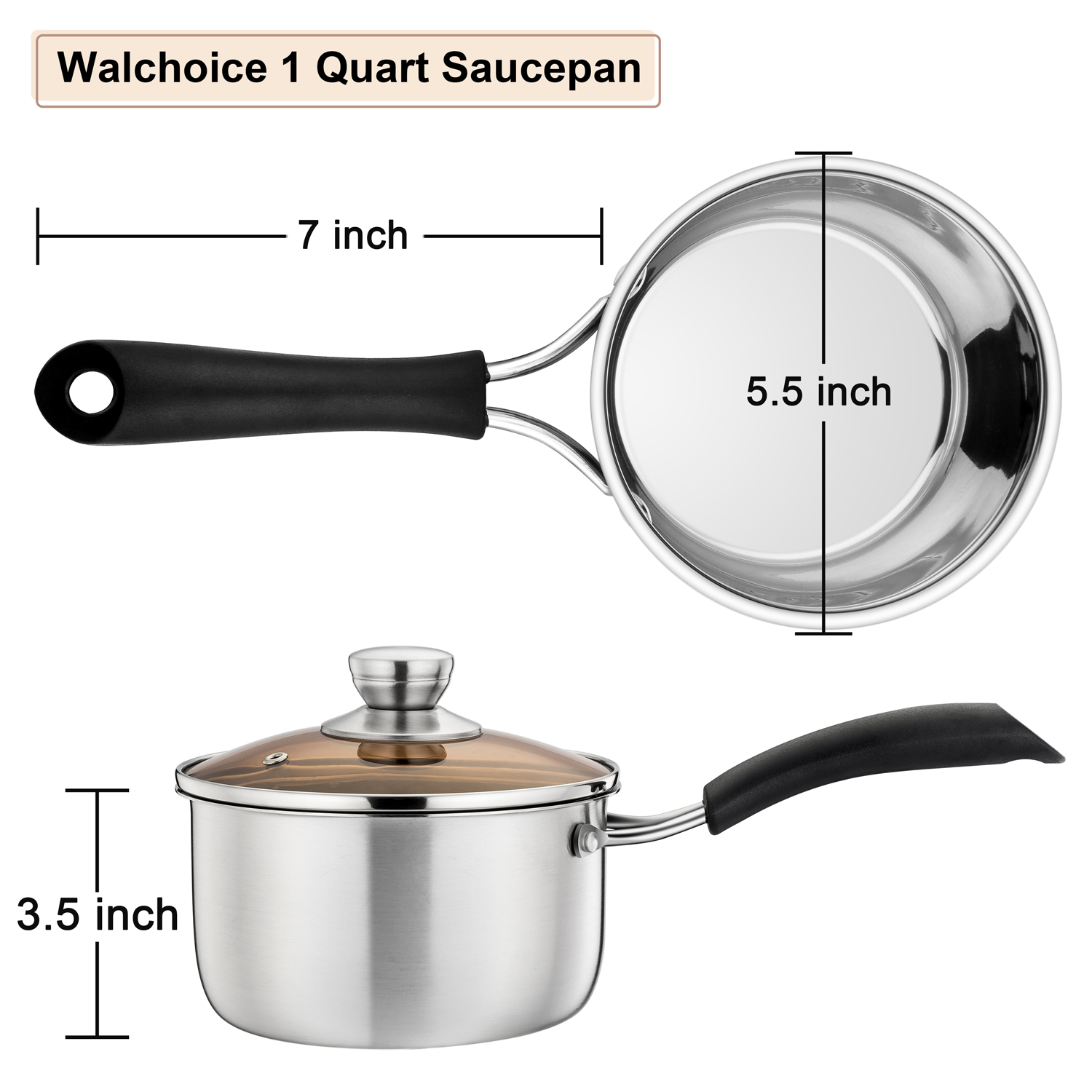 Walchoice 1-Quart Stainless Steel Saucepan with Glass Lid photo 6