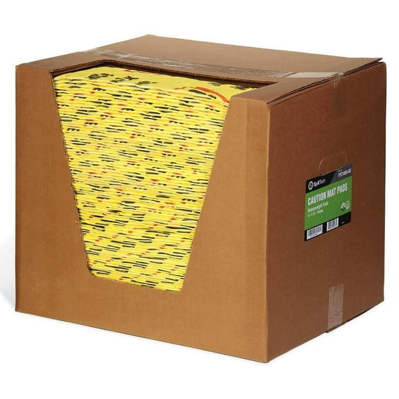 SpillTech Caution Universal Absorbent Mat Pad Box, Heavyweight, Polypropylene, 19” x 15” (L x W), Yellow, Pack of 100 (YPZ100H-BX) CA3