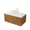 thumbnail image 4 of LiviNest 36" Bathroom Vanity with Sink: Wall Mounted Floating Cabinet with Herringbone Wood Doors & Glass Basin - Modern Storage for Small Bathrooms & Apartments, 4 of 6