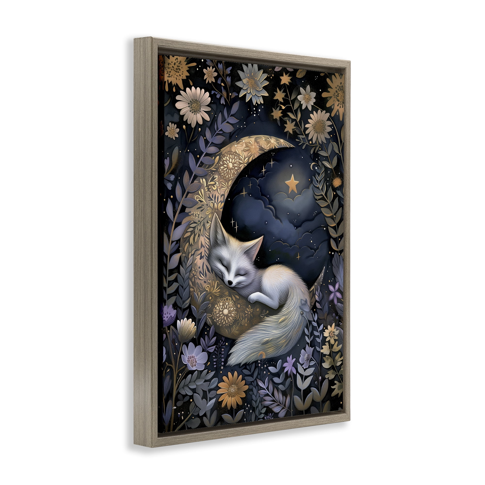 Stupell Industries Fox Sleeping on Moon Animals & Insects Painting Brown Floater Framed Art Print Wall Art, 21 x 31