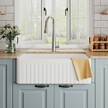 DeerValley DV-1K026 Ceramic Farmhouse Kitchen Sink with Grid and Strainer,30" L x 18" W x 10" H