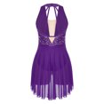 thumbnail image 4 of YONGHS Women Lyrical Dance Dress Rhinestone Sleeveless Figure Skating Gymnastics Leotard Costume Purple S, 4 of 7
