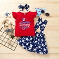 thumbnail image 6 of AnuirheiH 4th of July Toddler Girl Outfit American Flag Summer Outfits Short Sleeve Romper T-Shirt Tops Suspender Skirt Overall Dress 3Pcs Clothes Set, 6 of 9