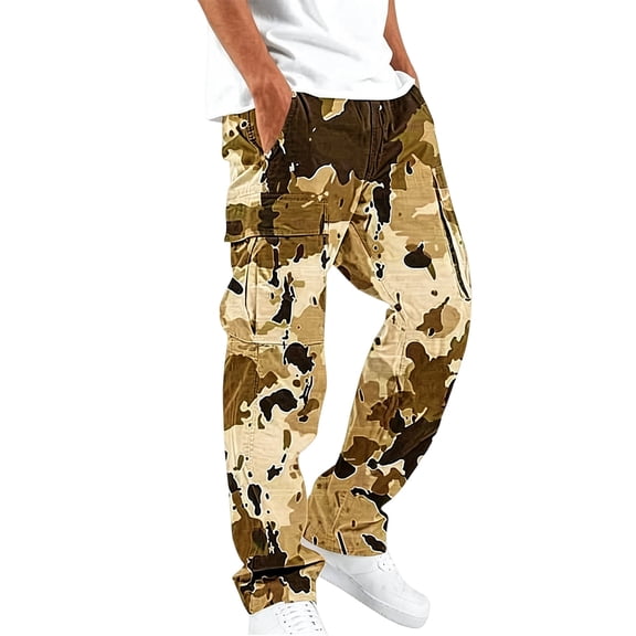 Dwellite Big and Tall Pants for Men Elastic Waist Hiking Trousers for Men Casual Cargo Pant with Pockets 2026 Yellow L