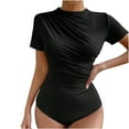 thumbnail image 2 of Body moldeador para mujer, color liso, ligero, fino, plisado, ajustado, manga corta, cuello redondo, mono con aberturas., 2 of 5
