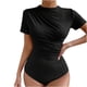 thumbnail image 2 of Body moldeador para mujer, color liso, ligero, fino, plisado, ajustado, manga corta, cuello redondo, mono con aberturas., 2 of 5