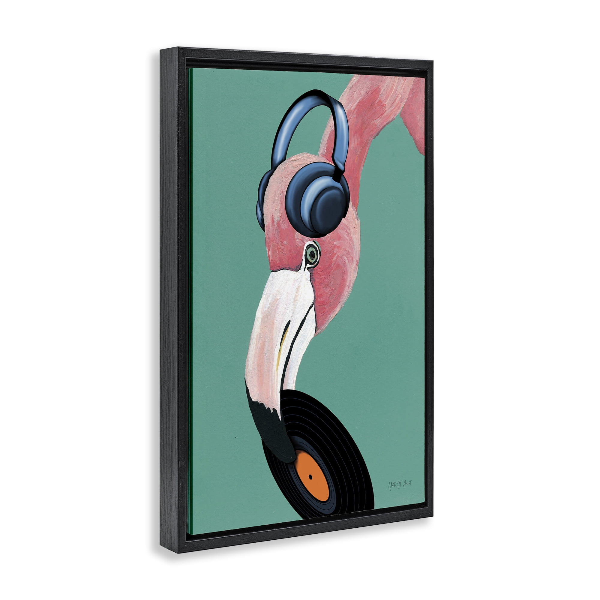 Stupell Industries Fun Musical Flamingo Animals & Insects Painting Black Floater Framed Art Print Wall Art, 21 x 31
