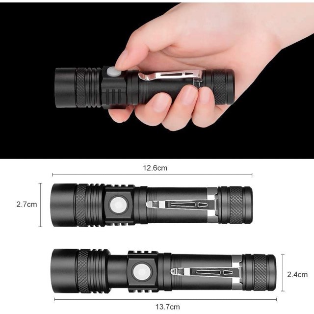Linterna LED recargable por USB, linterna de 600 lúmenes, resistente al agua IP65, 4 modos de iluminación, linterna con zoom (batería incluida) XianweiShao 8390612806858