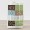 thumbnail image 3 of Tea Party Ceramic Toothbrush Holder, Checkered Tea Themed Images Geometrical Soft Colored Minimalist, Decorative Versatile Countertop for Bathroom, 4.5" X 2.7", Green Brown Blue, 3 of 4