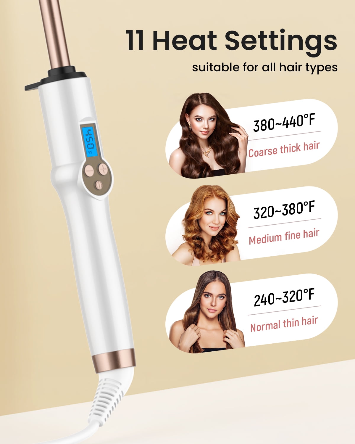 Hoson Small Curling Wand, 1/2 Inch Long Barrel for Short Hair, Ceramic Skinny Curling Wand with Adjustable Temperature