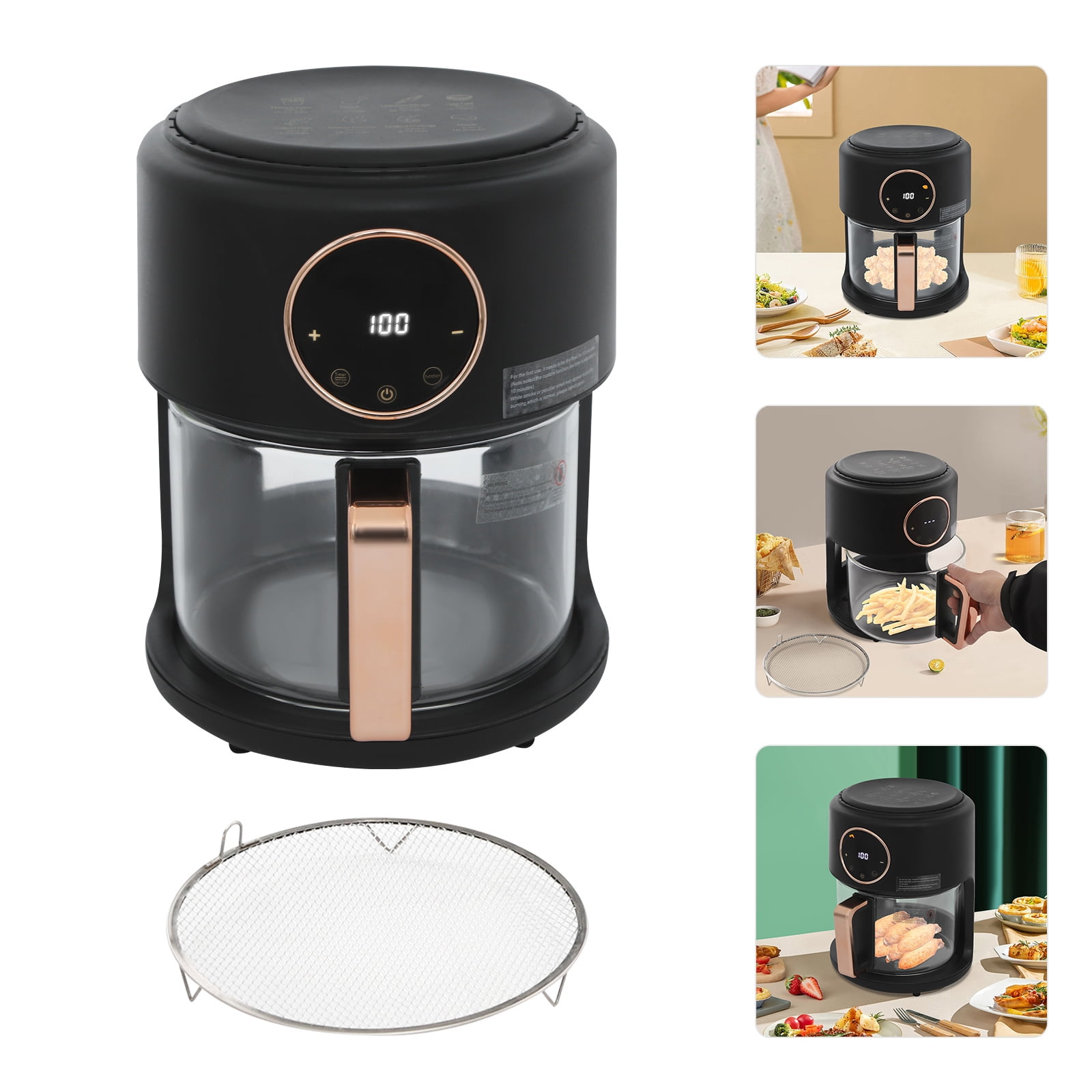 Air Fryer 3.81Qt Capacity Air Fryer with 360° Transparent Glass Fry Bowl Precise Temperature(175°F - 400°F) & Time(60 Min) Control