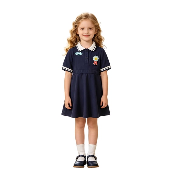 Curuila Toddler Kids Girls School Dress Short Sleeve Graphic Print Lapel Button Down Summer Comfort Dresses Size 2-3 Years
