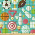 thumbnail image 2 of Ambesonne Sports Fabric by the Yard Upholstery, Football Basketball Pattern, 3 Yards, Dark Seafoam and Pale Ruby, 2 of 5