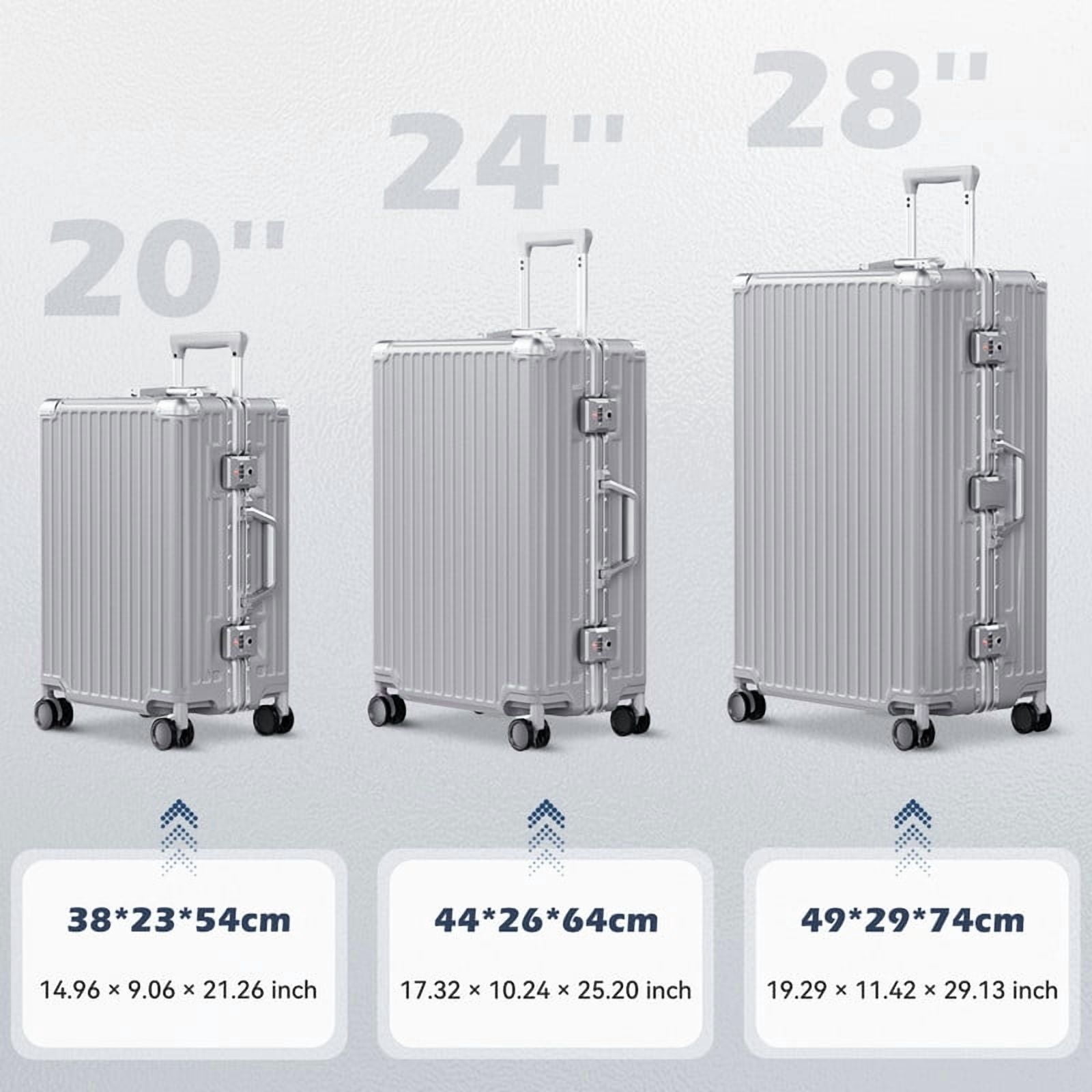Luggage Aluminium Frame PC ABS Hardshell Suitcase with Spinner Wheels TSA Lock Zipperless Luggage 28 inch Silver