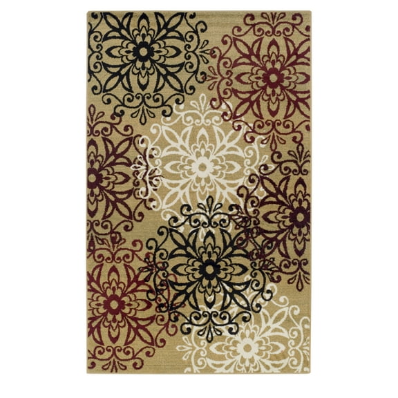 Leigh Modern Polypropylene Floral Medallion Indoor High Traffic Area Rug - 4' x 6', Gold