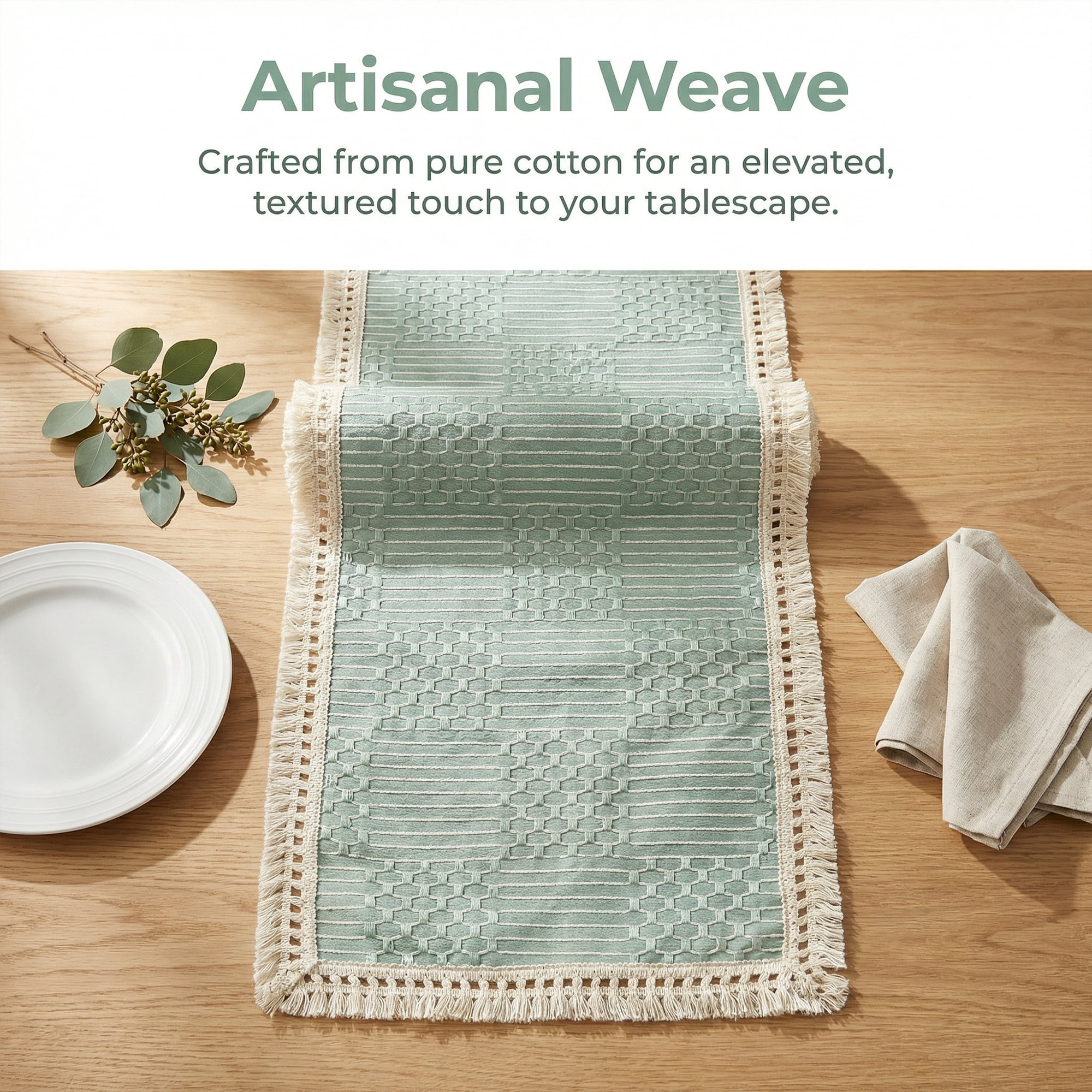 Unique Bargains Birthday Decorations Tassel Kitchen Table Runner Green 13x70.9in
