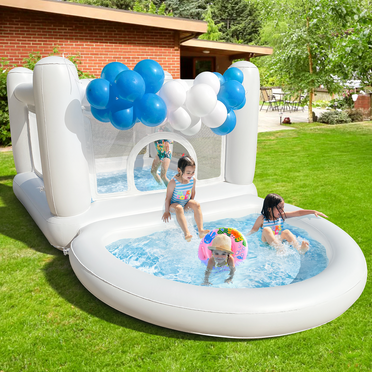 Inflatable Bounce House PVC Bouncy Castle with Detachable Air Cushion Ball Pait Dry & Wet Use, Perfect for Toddlers & Kids Under 6 Years Old