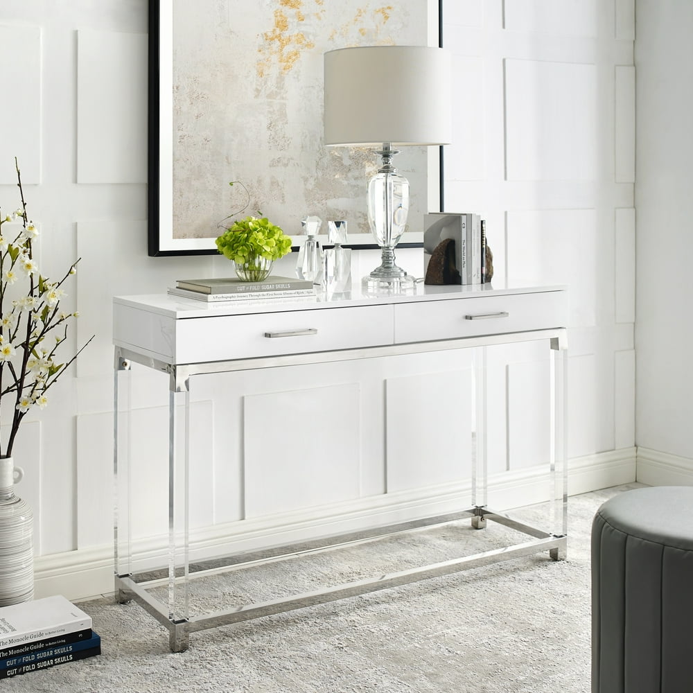 Inspired Home Alena Console Table 2 Drawers High Gloss Acrylic Legs