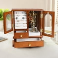 thumbnail image 5 of Kendal Wooden Jewelry Box for Women, Graduation Gift Solid Jewelry Holder Organizer, Mothers Day Gifts Wood Jewelry Case with Mirror for Necklaces, Earring, Rings (2 Side Door, Oak) WJC02AK, 5 of 6