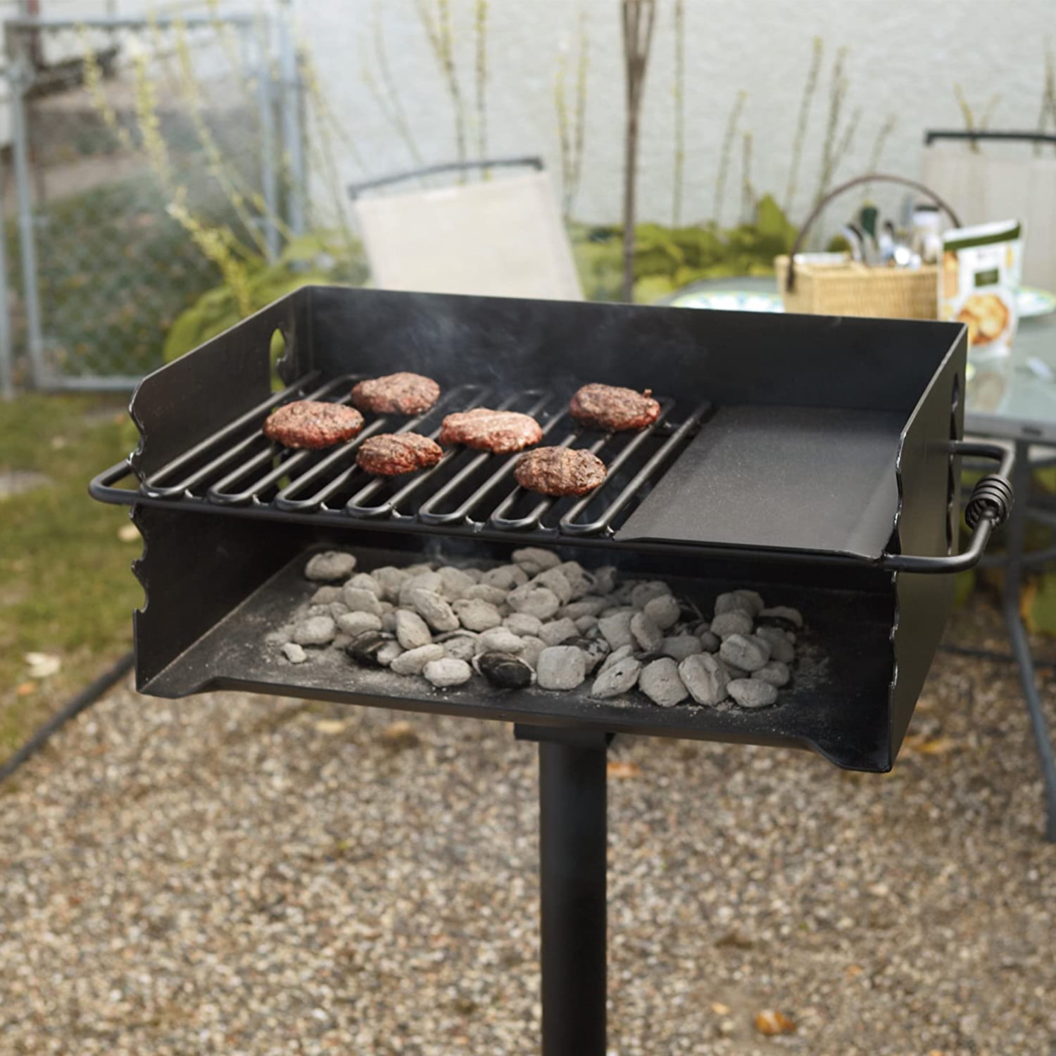Pilot Rock Jumbo Park Style Steel Outdoor BBQ Charcoal Grill, Black