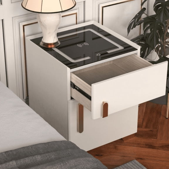 FINE MAKER Multifunctional Modern Nightstand with Wireless Charging Station and   Hidden strongbox All Stylized Homes