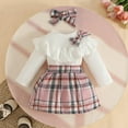 thumbnail image 4 of SYMOID Kids Girl Pink 3-Piece Outfit Set - Soft Cotton Top with Ruffles, Plaid Skirt & Matching Bow Headband, Sweet Preppy Style for 6-36 Months,Size 2 T, 4 of 9