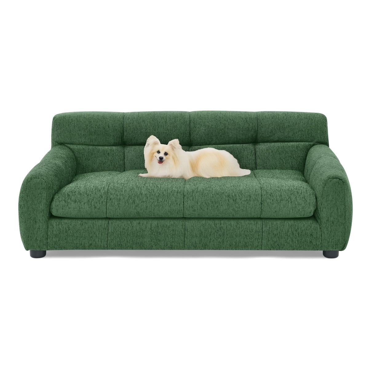 Dog Sofa for Large Dogs, Orthopedic Pet Couch with Backrest and Armrests, Soft Linen Pet Bed for Medium Dogs, Modern Rectangular Pet Furniture, Green