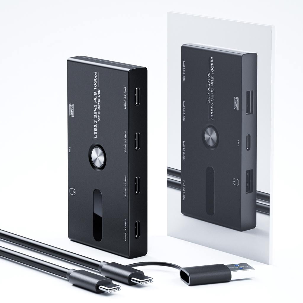 Necvior 6 in 1 USB C Splitter Adapter with 4x Type C and 2x USB Female Fast Data Read
