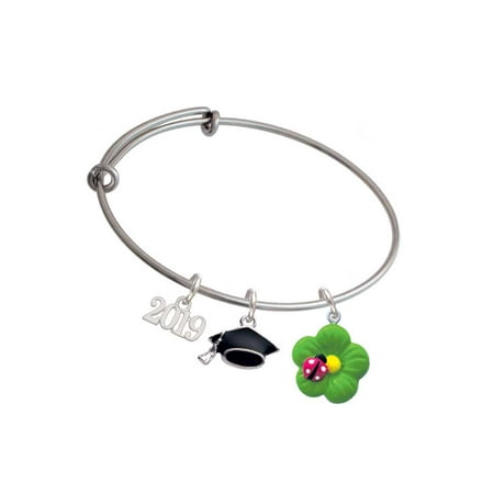 - Resin Lime Green Daisy Flower with Hot Pink Ladybug - 2019 Graduation Charm Bangle Bracelet