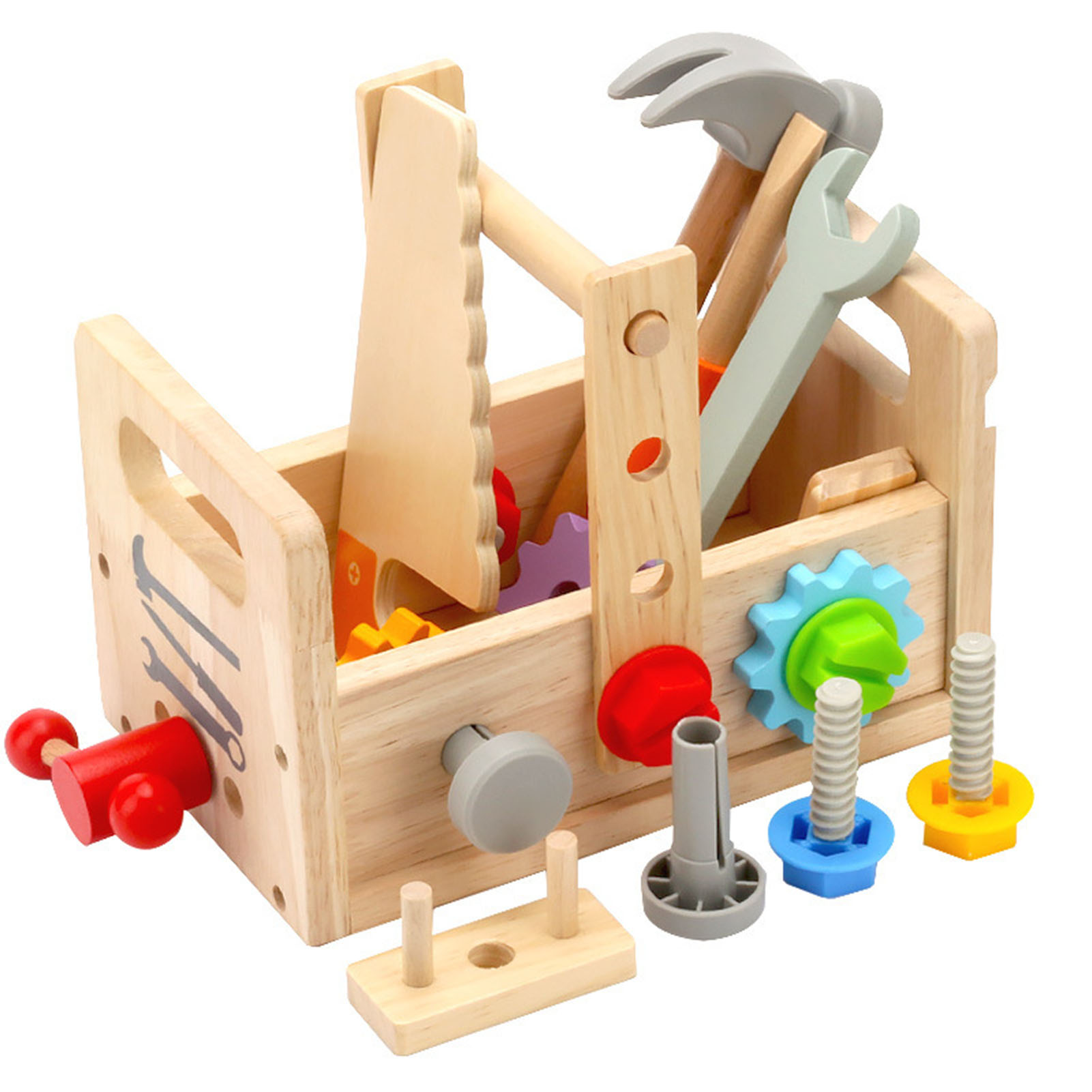 Tool Kit for Kids 15 Pcs Wooden Toy Tool Set Includes Tool Box Kids