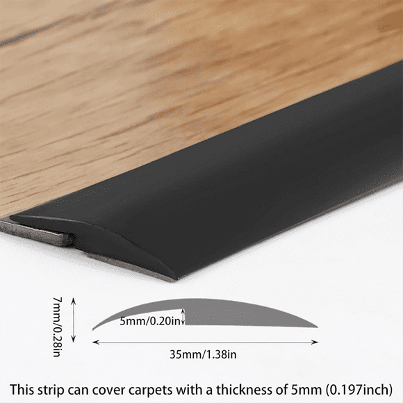Carpet to Tile Floor Transition Strip, Self-Adhesive Threshold Edging Trim Length 5m, Cover Thickness Within 5mm Black