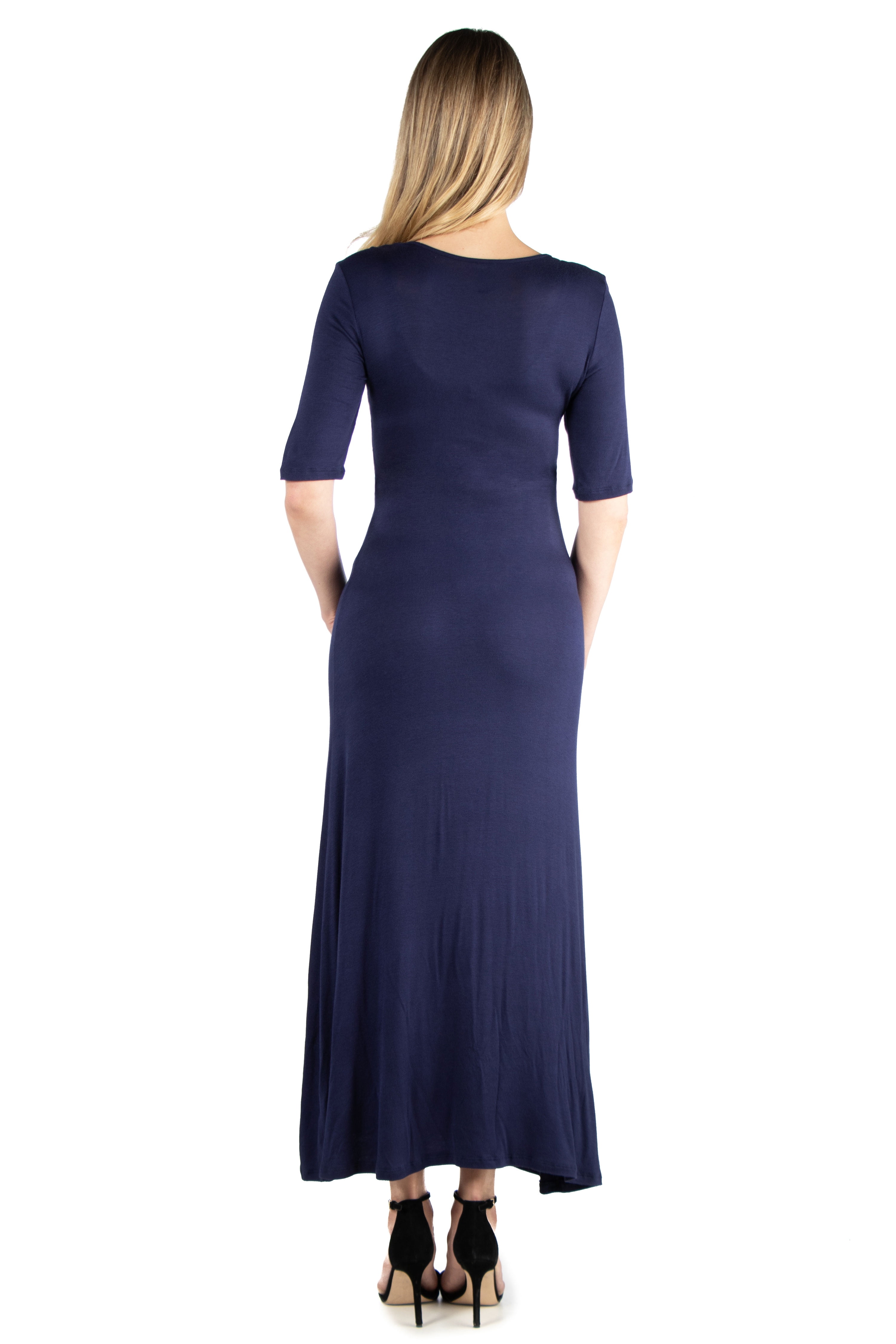 24seven Comfort Apparel Elbow Length Sleeve Maternity Maxi Dress