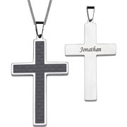 Personalized Planet Engraved Name Large Cross Stainless Steel Pendant, 20"