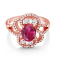 thumbnail image 2 of Gem Stone King 18K Rose Gold Plated Silver Oval Red Created Ruby Women Statement Ring (2.82 Cttw, Size 8), 2 of 3