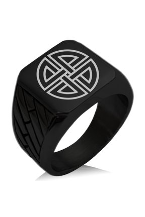 Stainless Steel Shield Knot Viking Norse Rune Geometric Pattern Biker Style Polished Ring