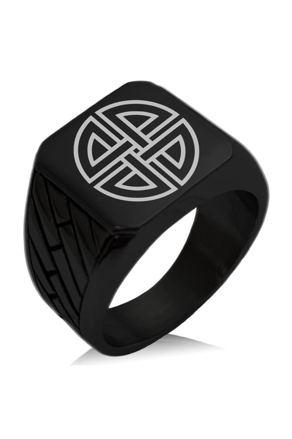 Stainless Steel Shield Knot Viking Norse Rune Geometric Pattern Biker Style Polished Ring